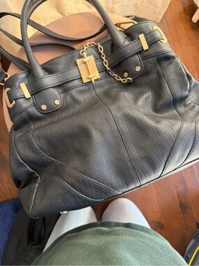 Rachel Zoe Black Leather Satchel Handbag with Gold Hardware